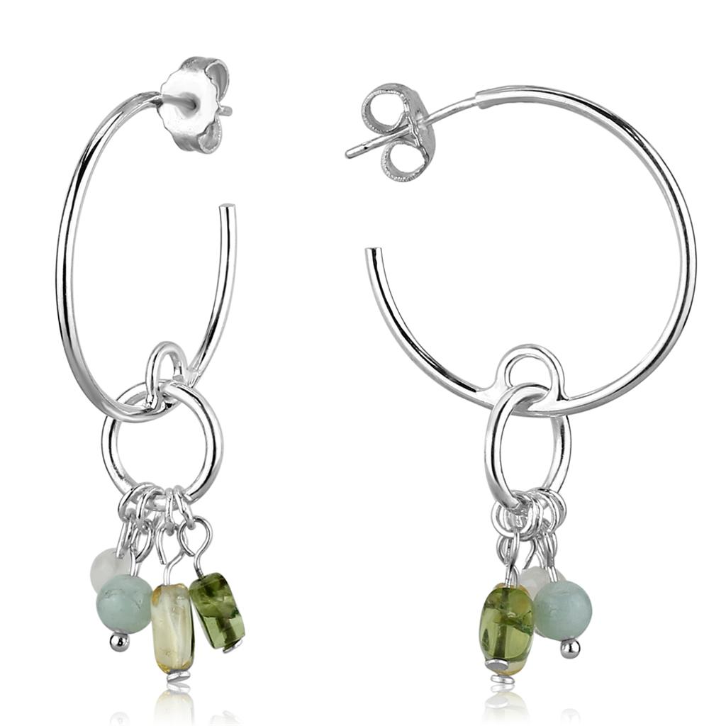 LOS788 Silver 925 Sterling Silver Earrings featuring vibrant multi-color synthetic glass beads, elegantly designed for any occasion.