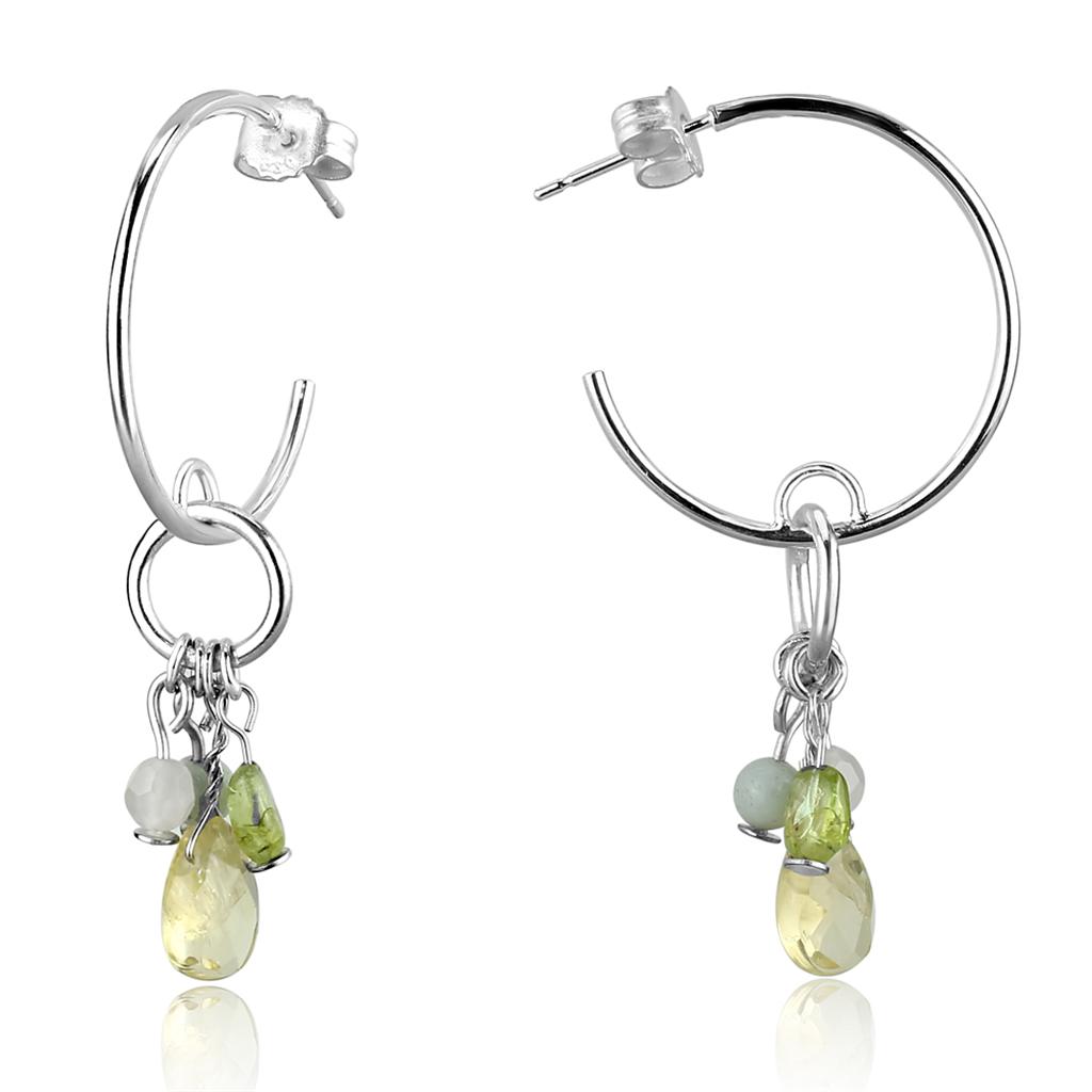 LOS785 Silver 925 Sterling Silver Earrings featuring vibrant multi-color synthetic glass beads, elegantly designed for any occasion.