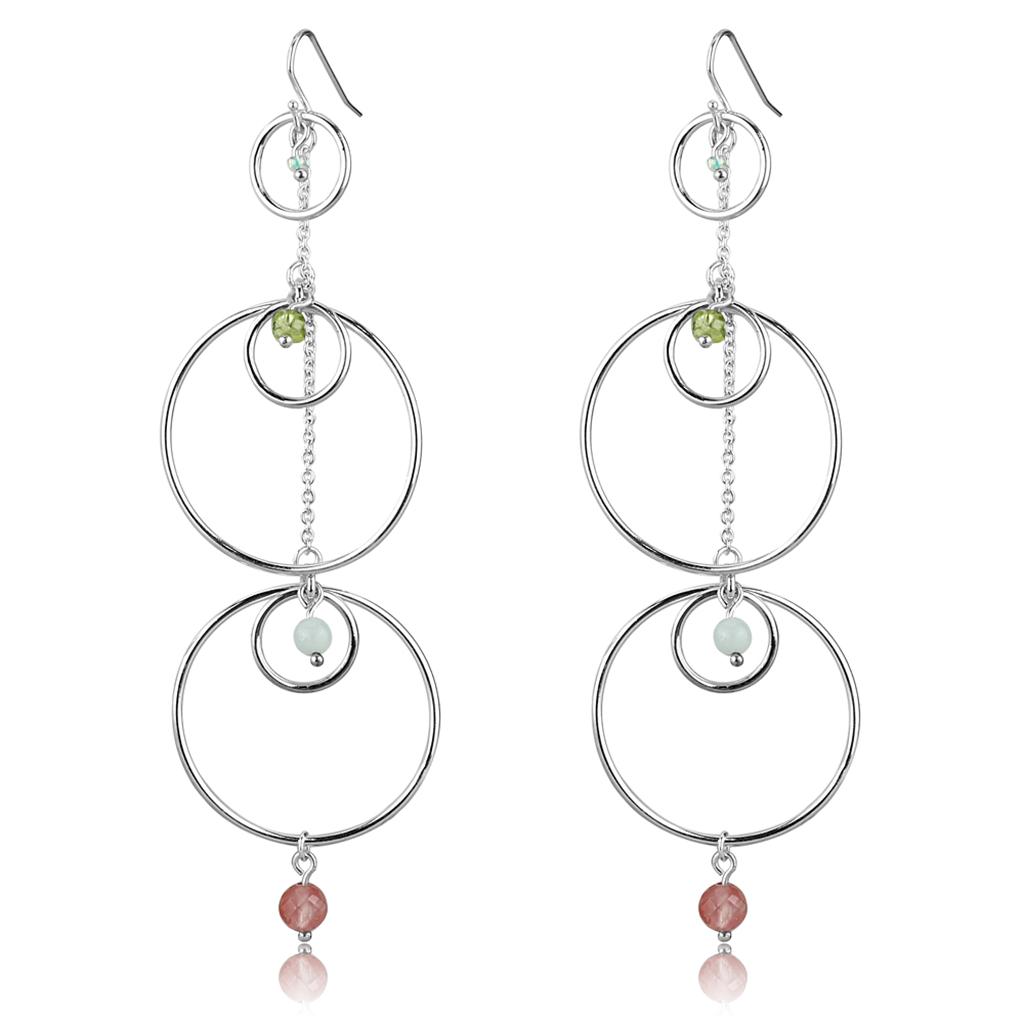 LOS789 Silver 925 Sterling Silver Earrings featuring multi-color synthetic jade stones, elegantly designed for any occasion.