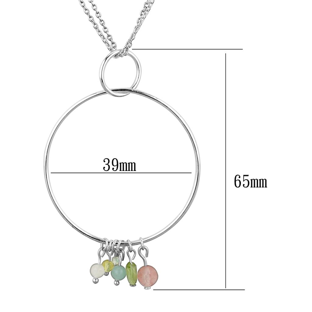 LOS796 Silver 925 Sterling Silver Necklace featuring a vibrant multi-color synthetic glass bead centerpiece, elegantly designed for any occasion.