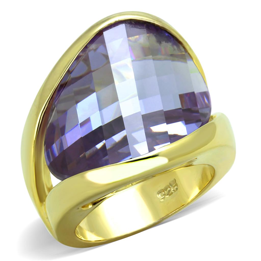 LOS822 Gold 925 Sterling Silver Ring featuring AAA Grade CZ in Amethyst, showcasing its elegant design and luxurious finish.