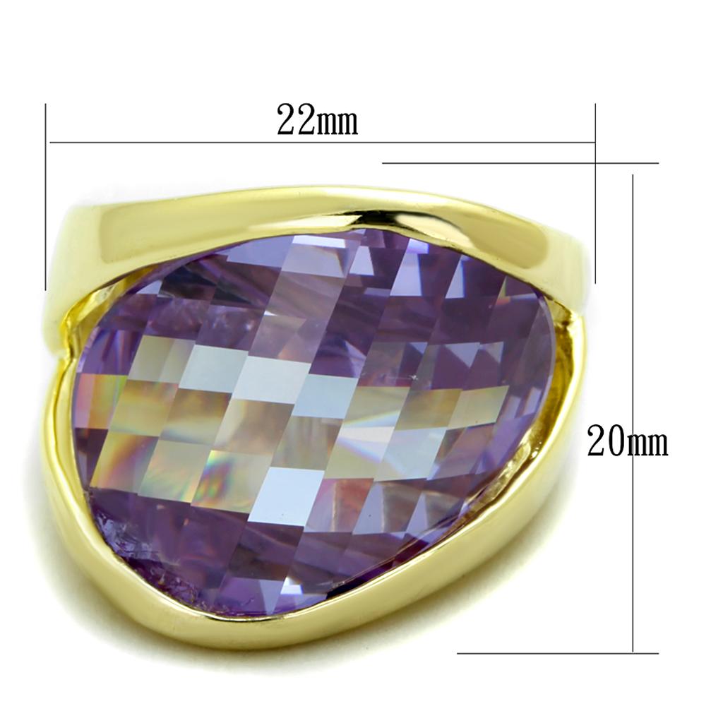 LOS822 Gold 925 Sterling Silver Ring featuring AAA Grade CZ in Amethyst, showcasing its elegant design and luxurious finish.