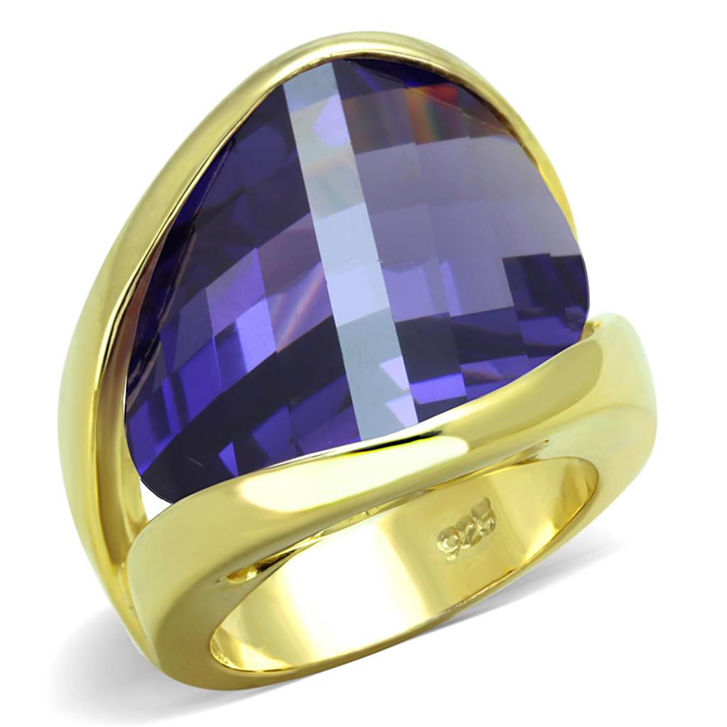 LOS821 Gold 925 Sterling Silver Ring featuring AAA Grade CZ in tanzanite color, showcasing its elegant design and luxurious finish.