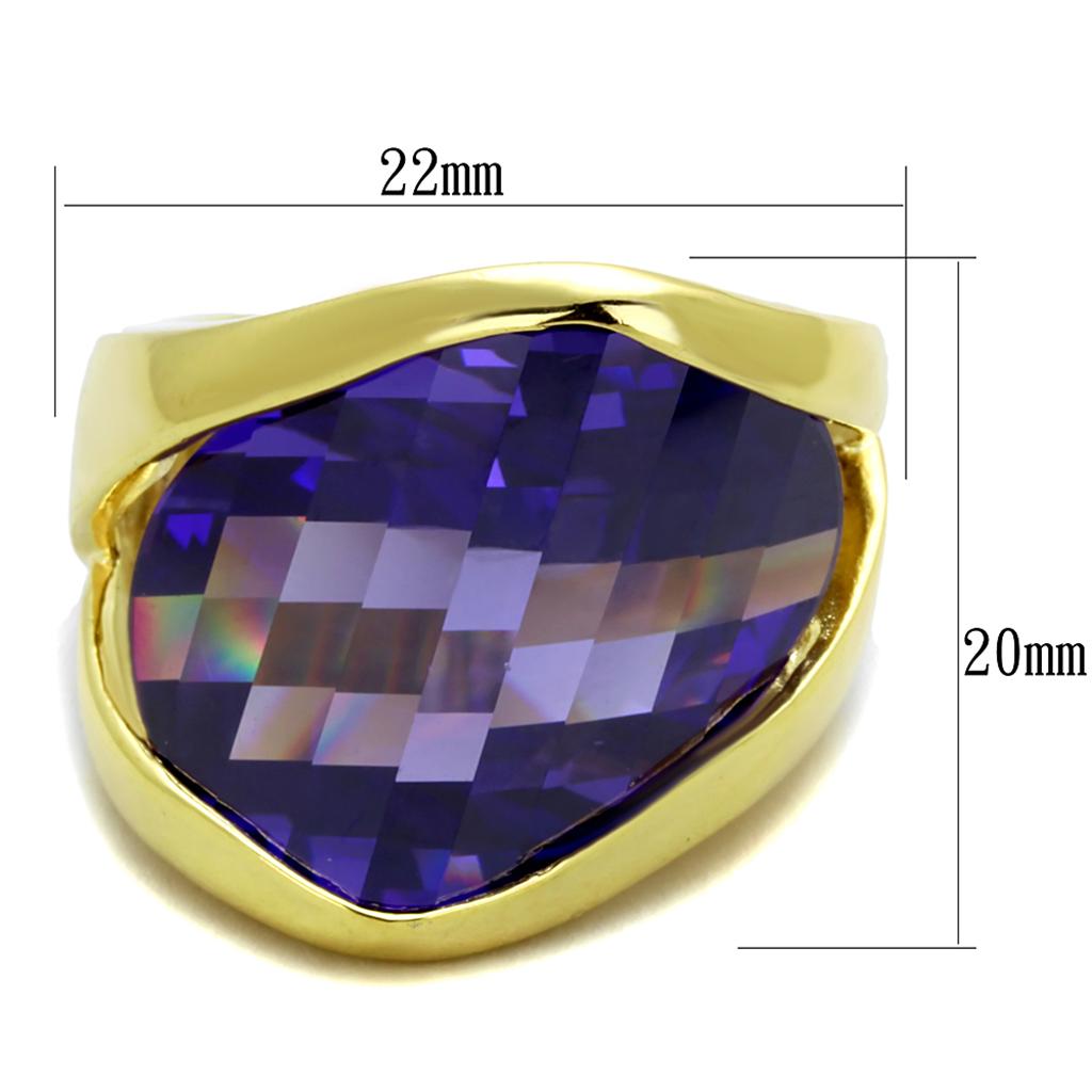 LOS821 Gold 925 Sterling Silver Ring featuring AAA Grade CZ in tanzanite color, showcasing its elegant design and luxurious finish.