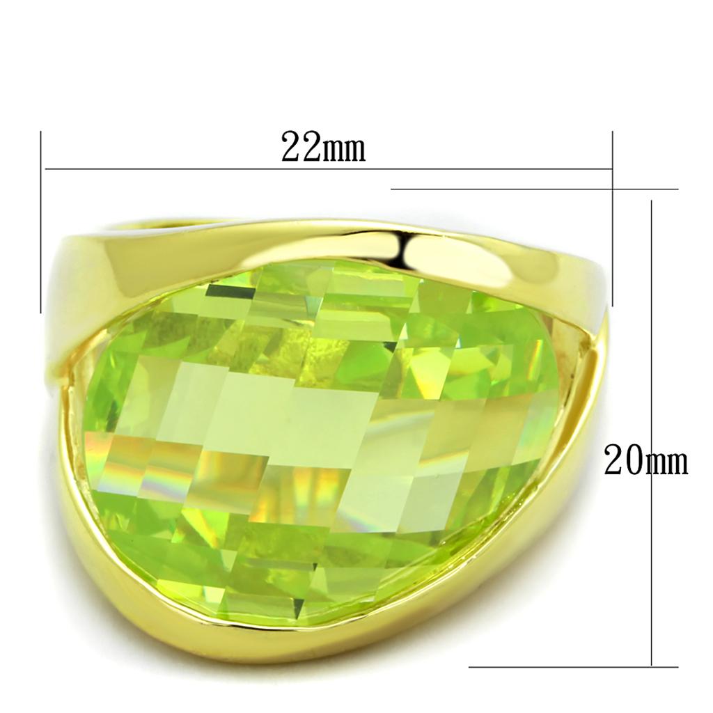 LOS823 Gold 925 Sterling Silver Ring featuring a vibrant apple green synthetic glass center stone, elegantly designed for any occasion.