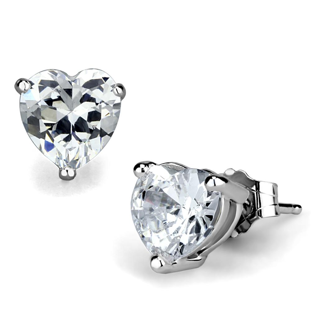 LOS883 Rhodium 925 Sterling Silver Earrings featuring AAA Grade clear CZ stones, showcasing a brilliant shine and elegant design.