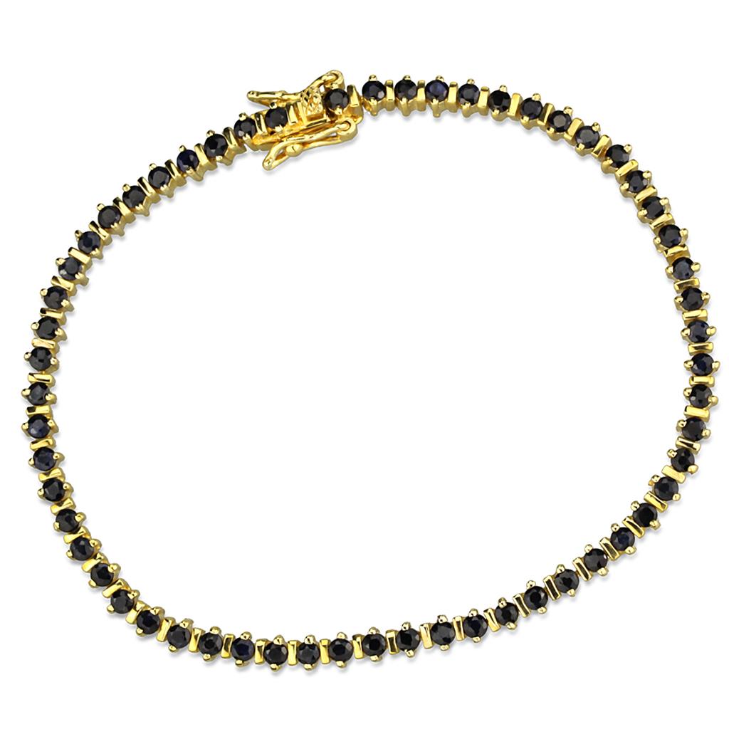 LOS838 Gold 925 Sterling Silver Bracelet featuring AAA Grade CZ stones in Jet color, showcasing its elegant design and luxurious finish.