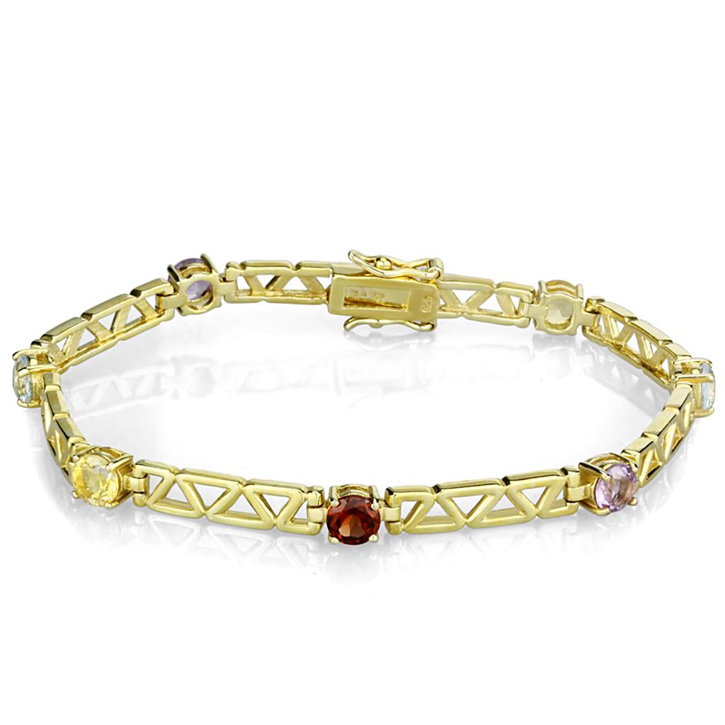 LOS840 Gold 925 Sterling Silver Bracelet featuring AAA Grade Multi-Color CZ stones, showcasing elegance and craftsmanship.