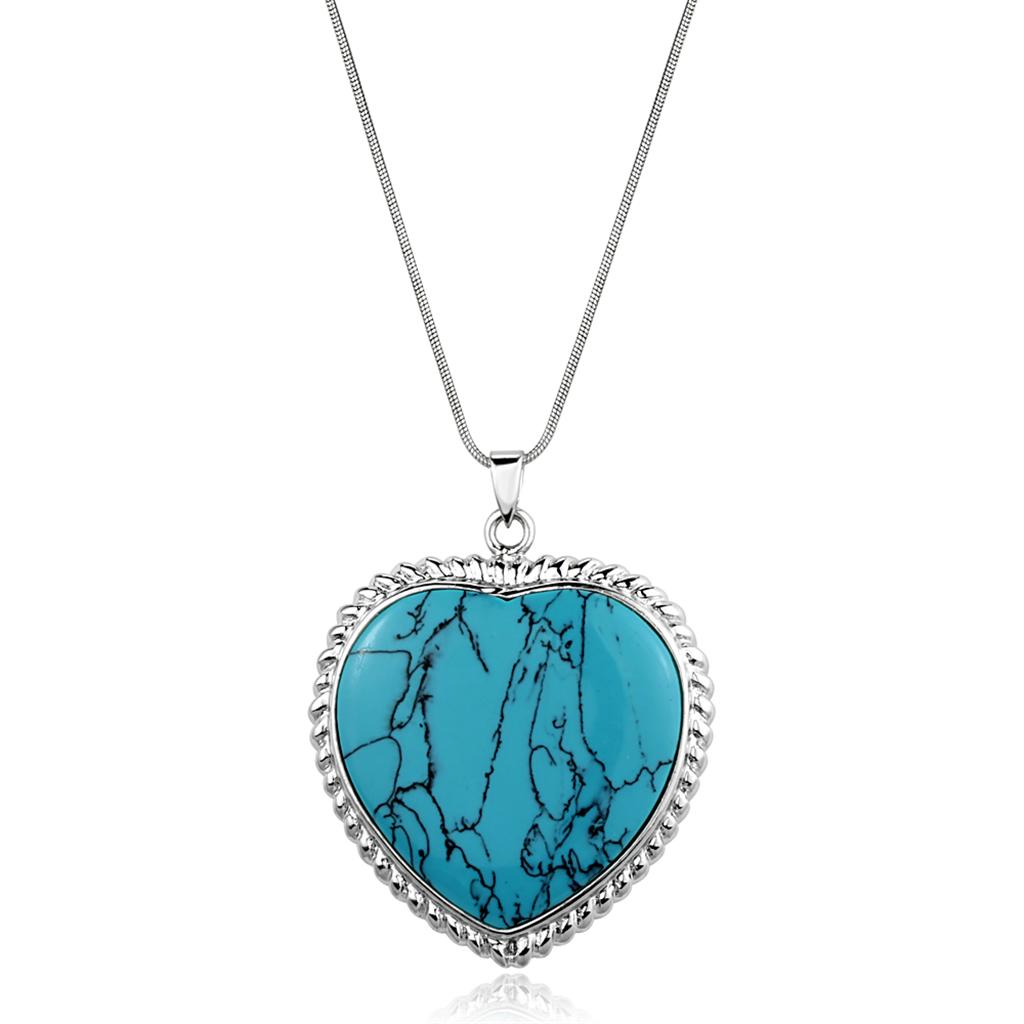 LOS861 Silver 925 Sterling Silver Necklace featuring a vibrant synthetic turquoise stone in sea blue color, elegantly designed for any occasion.