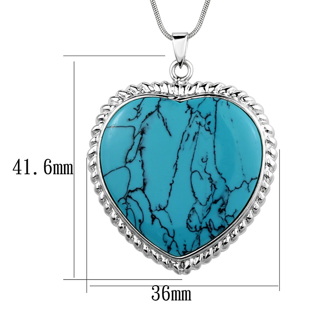 LOS861 Silver 925 Sterling Silver Necklace featuring a vibrant synthetic turquoise stone in sea blue color, elegantly designed for any occasion.