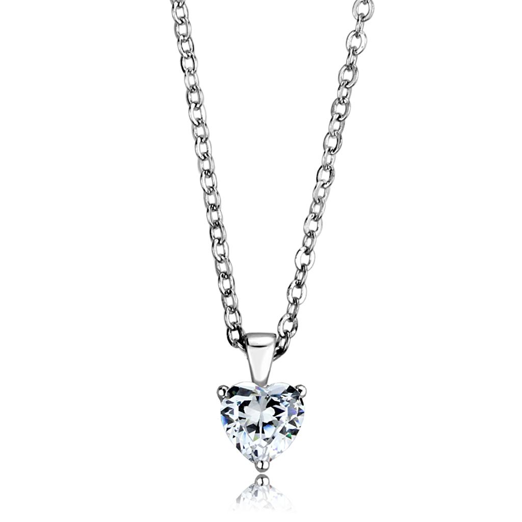 LOS887 Rhodium 925 Sterling Silver Chain Pendant featuring a clear AAA Grade CZ stone, elegantly designed for versatile wear.