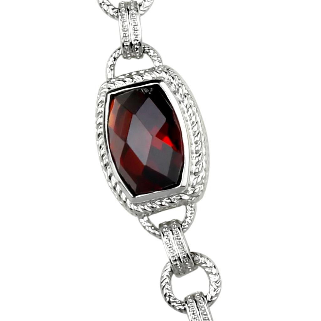 LOS877 Rhodium 925 Sterling Silver Necklace featuring AAA Grade CZ in garnet color, showcasing its elegant design and high-quality materials.