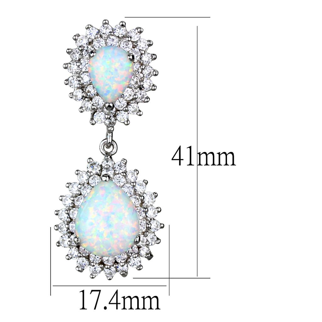 LOS879 Rhodium 925 Sterling Silver Earrings featuring semi-precious opal stones with an Aurora Borealis color effect.