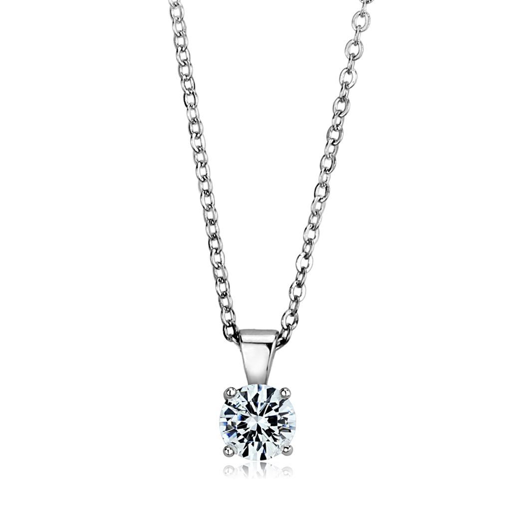 LOS890 Rhodium 925 Sterling Silver Chain Pendant featuring a clear AAA Grade CZ stone, elegantly designed for everyday wear.