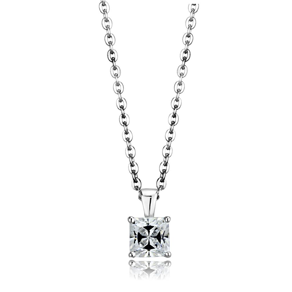 LOS893 Rhodium 925 Sterling Silver Chain Pendant featuring a clear AAA Grade CZ stone, elegantly designed for everyday wear.