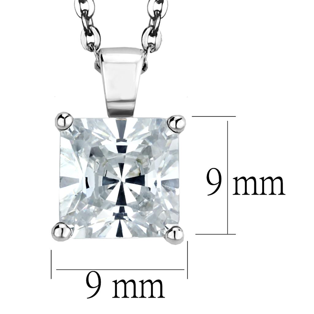 LOS895 Rhodium 925 Sterling Silver Chain Pendant featuring a clear AAA Grade CZ stone, showcasing its elegant design and high-quality craftsmanship.