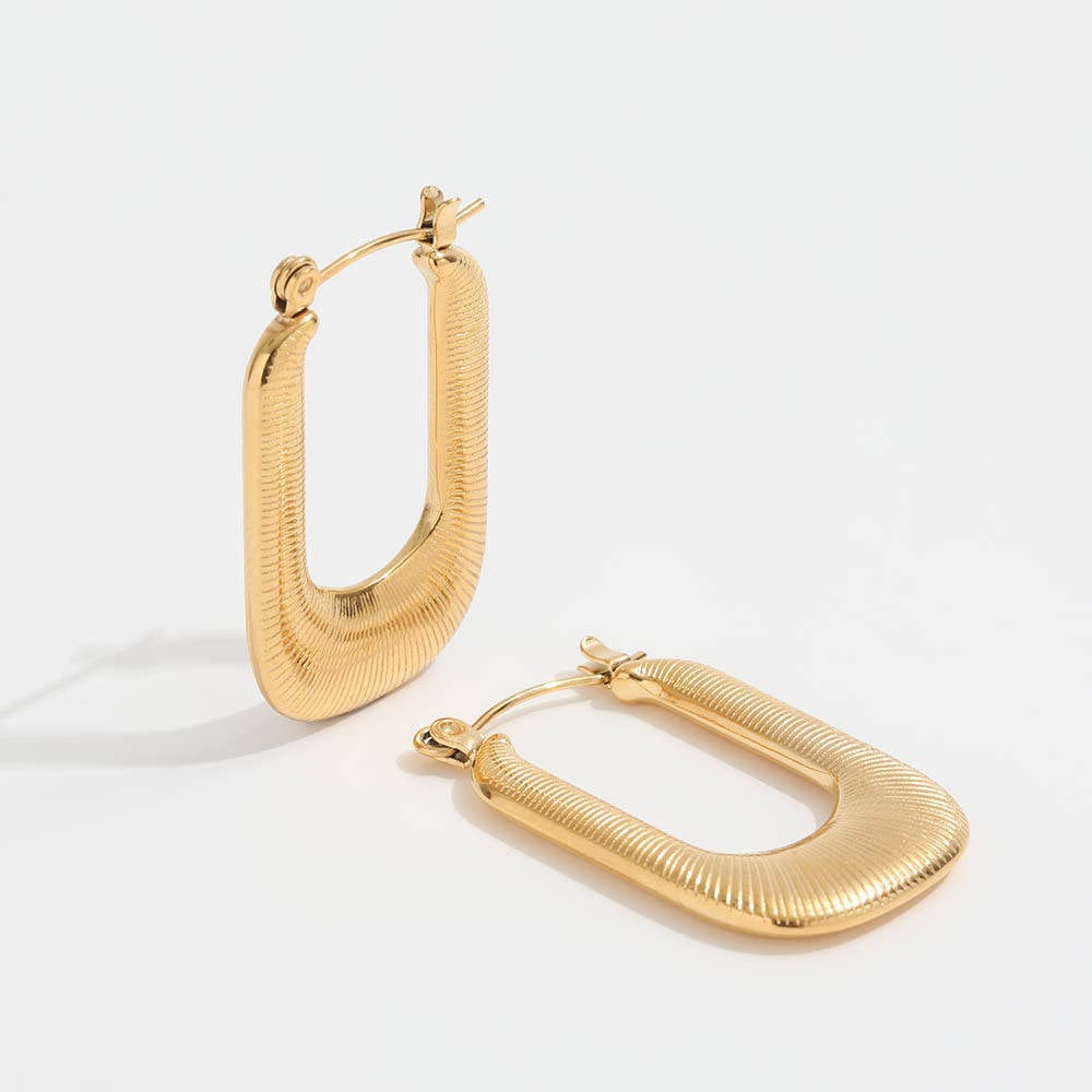 Louvre U Form Open Threader Hoop Earrings in 18Kt yellow gold and stainless steel, showcasing a unique design.