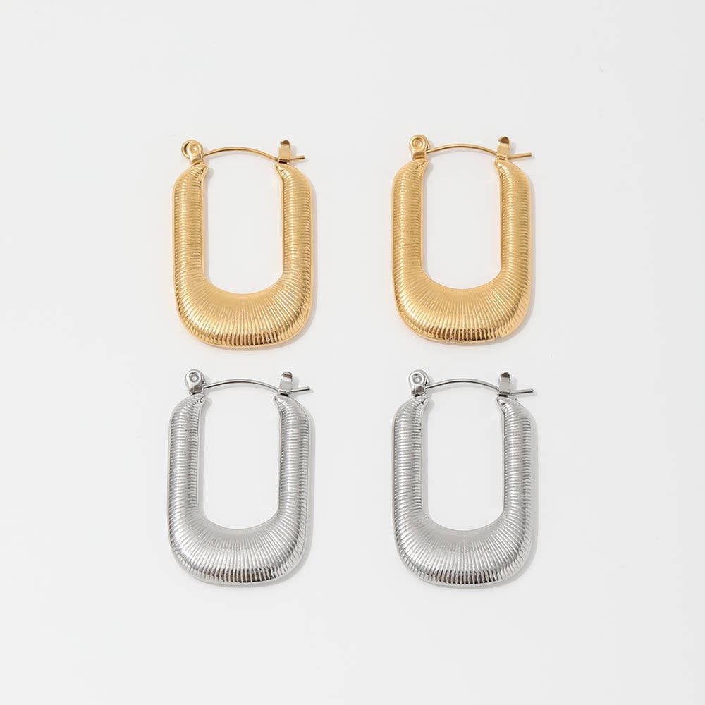 Louvre U Form Open Threader Hoop Earrings in 18Kt yellow gold and stainless steel, showcasing a unique design.