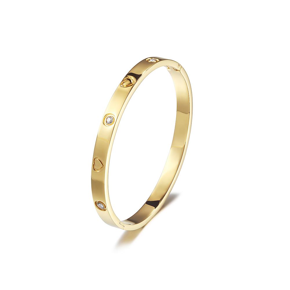 LOVE BANGLE BRACELET made of 316L surgical stainless steel with 14K gold PVD plating, showcasing its elegant design.