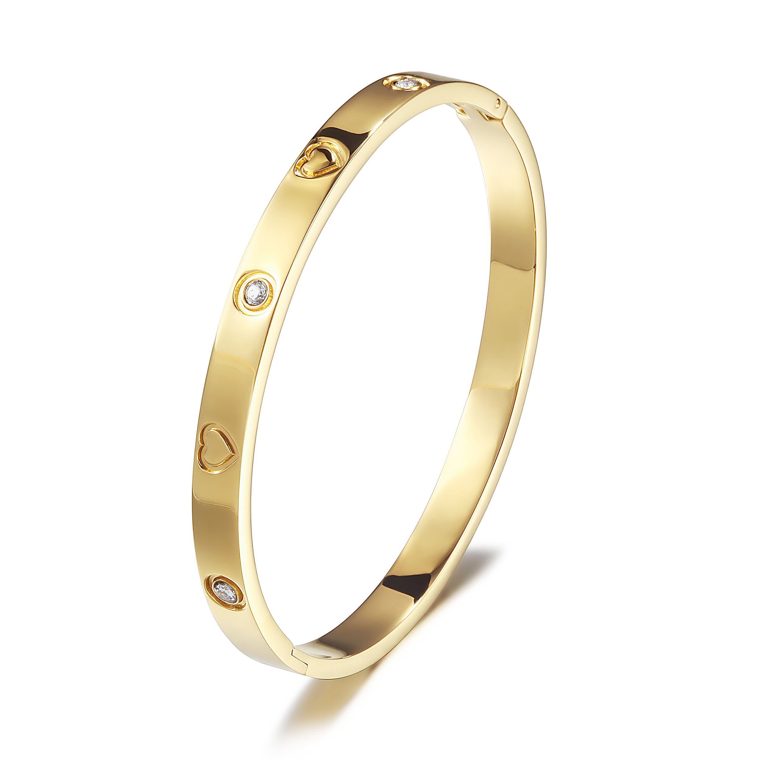 LOVE BANGLE BRACELET made of 316L surgical stainless steel with 14K gold PVD plating, showcasing its elegant design.