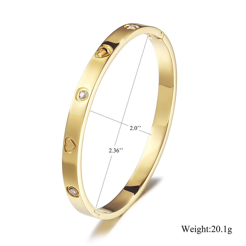 LOVE BANGLE BRACELET made of 316L surgical stainless steel with 14K gold PVD plating, showcasing its elegant design.