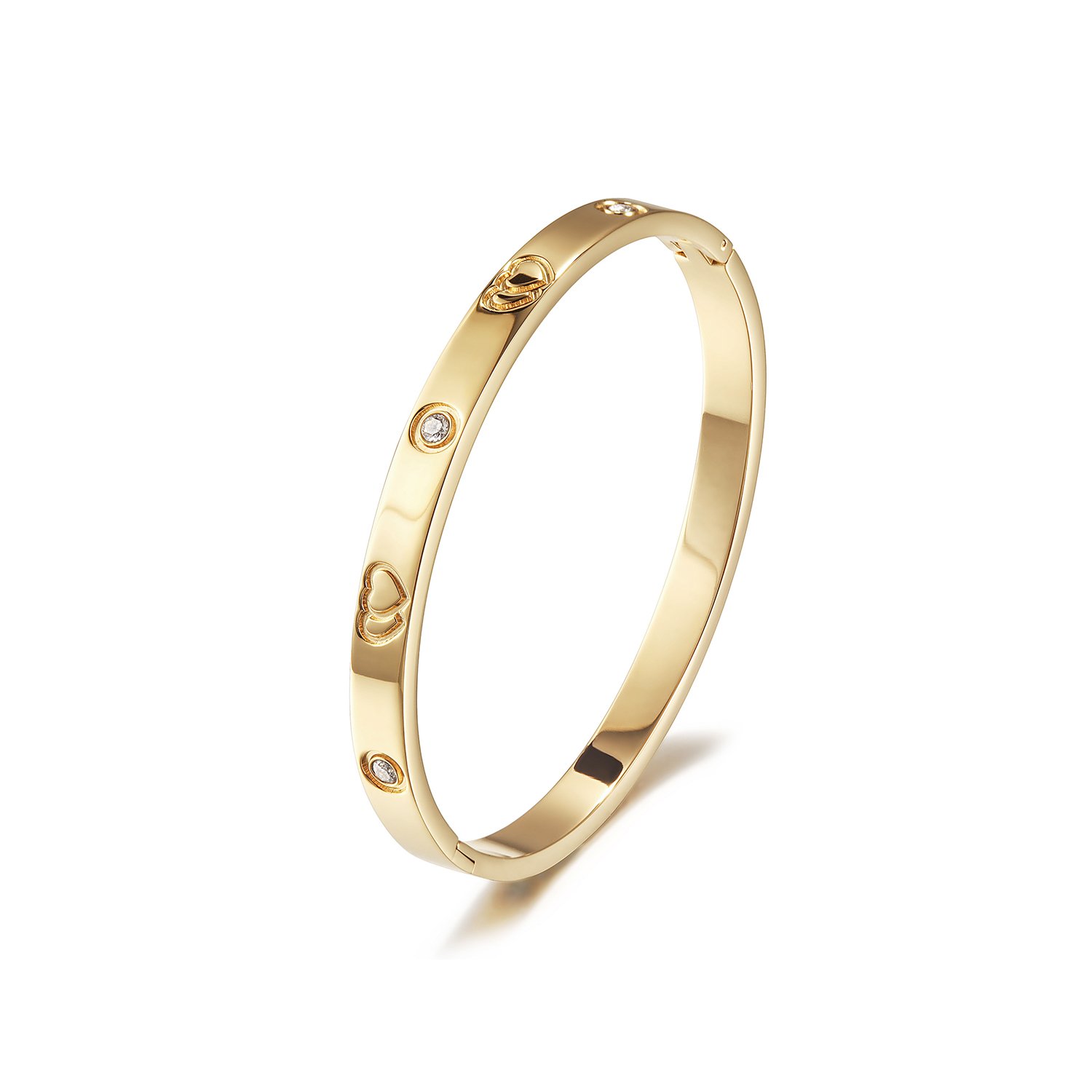 LOVE BANGLE BRACELET made of 316L surgical stainless steel with 14K gold PVD plating, showcasing its elegant design.