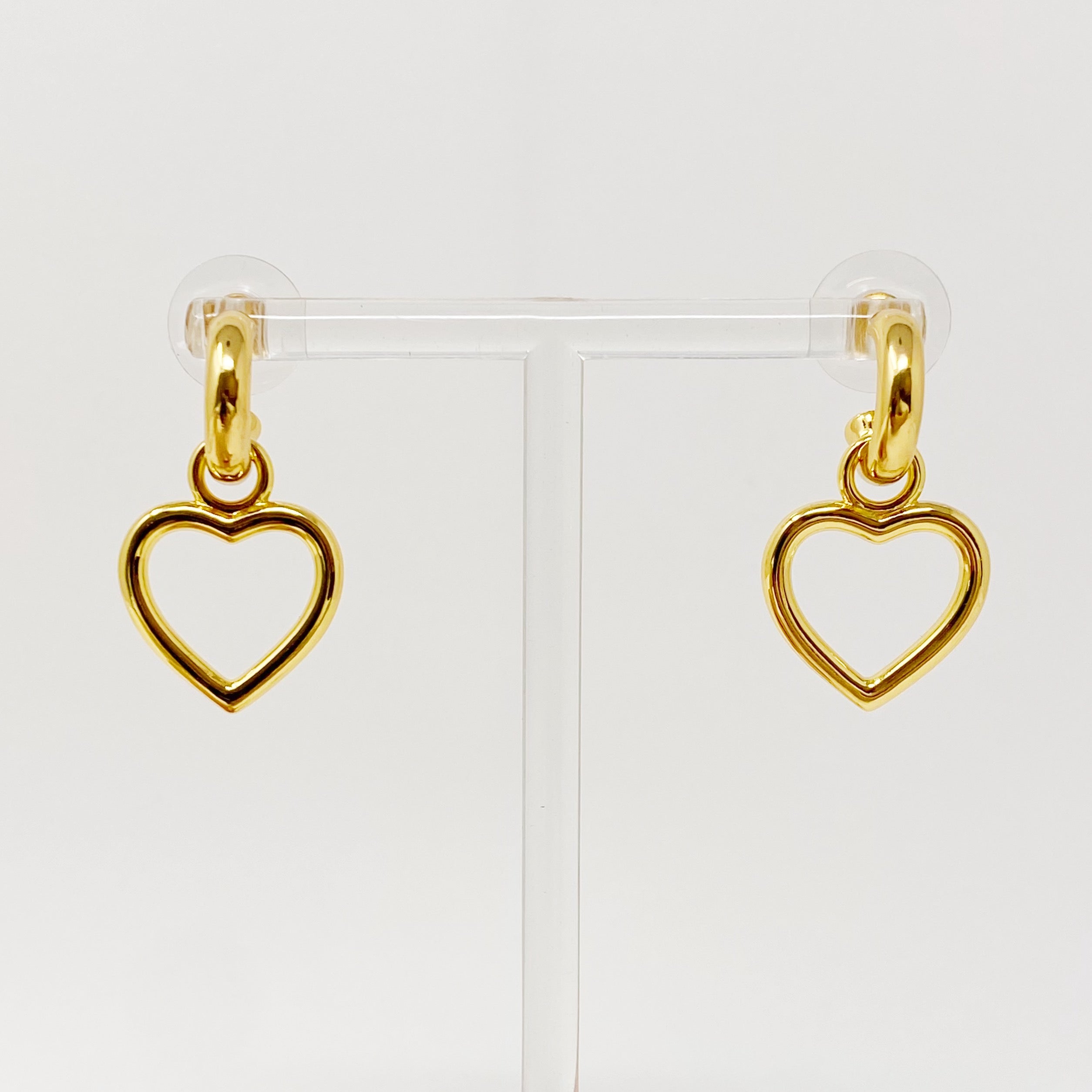 Love From Milan Heart Drop Earrings featuring a trendy dangling heart design in 18K gold plated brass.