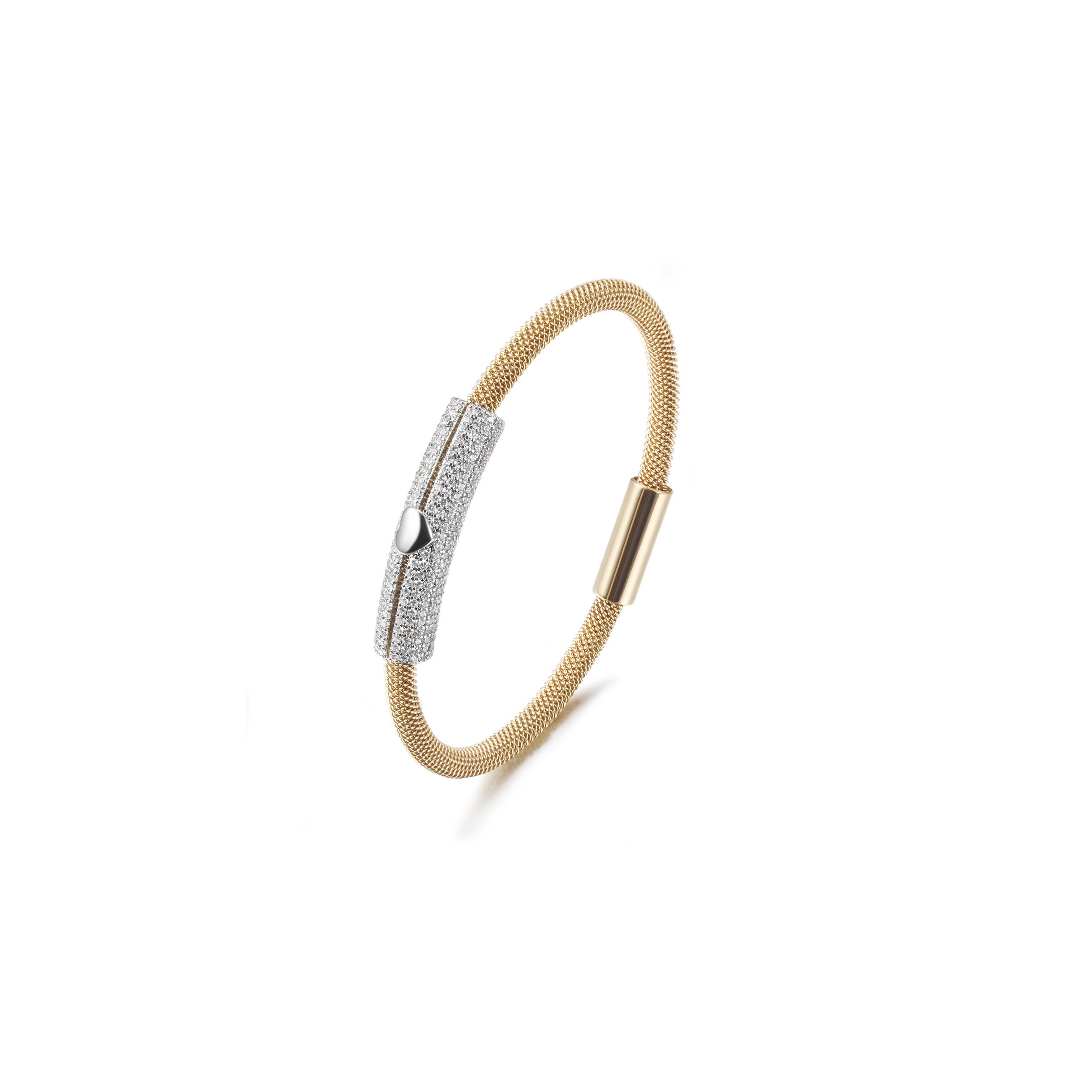 A stylish Love Heart Bangle made of 316L surgical stainless steel with 14K gold PVD plating, showcasing a heart design.