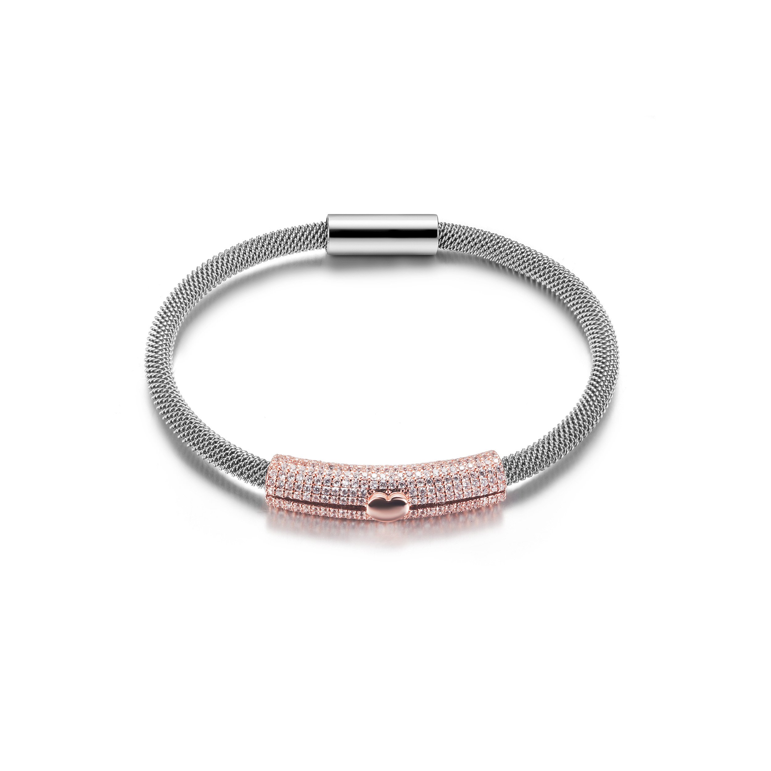 A stylish Love Heart Bangle made of 316L surgical stainless steel with 14K gold PVD plating, showcasing a heart design.