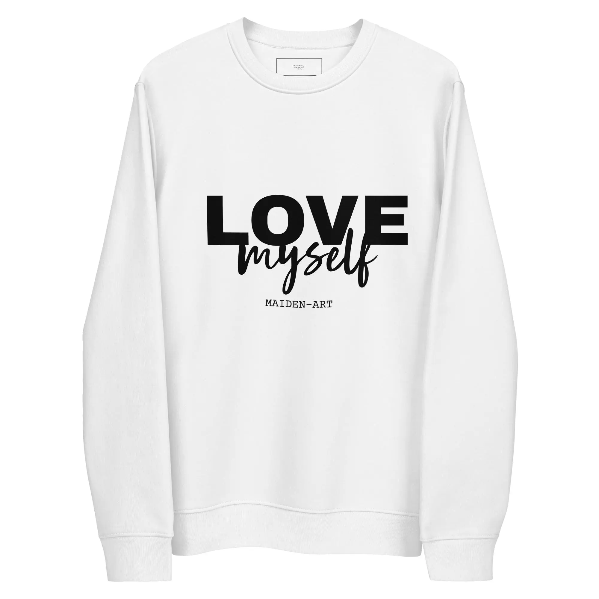 LOVE Myself unisex eco sweatshirt made from organic cotton and recycled polyester, featuring a chic design and comfortable fit.