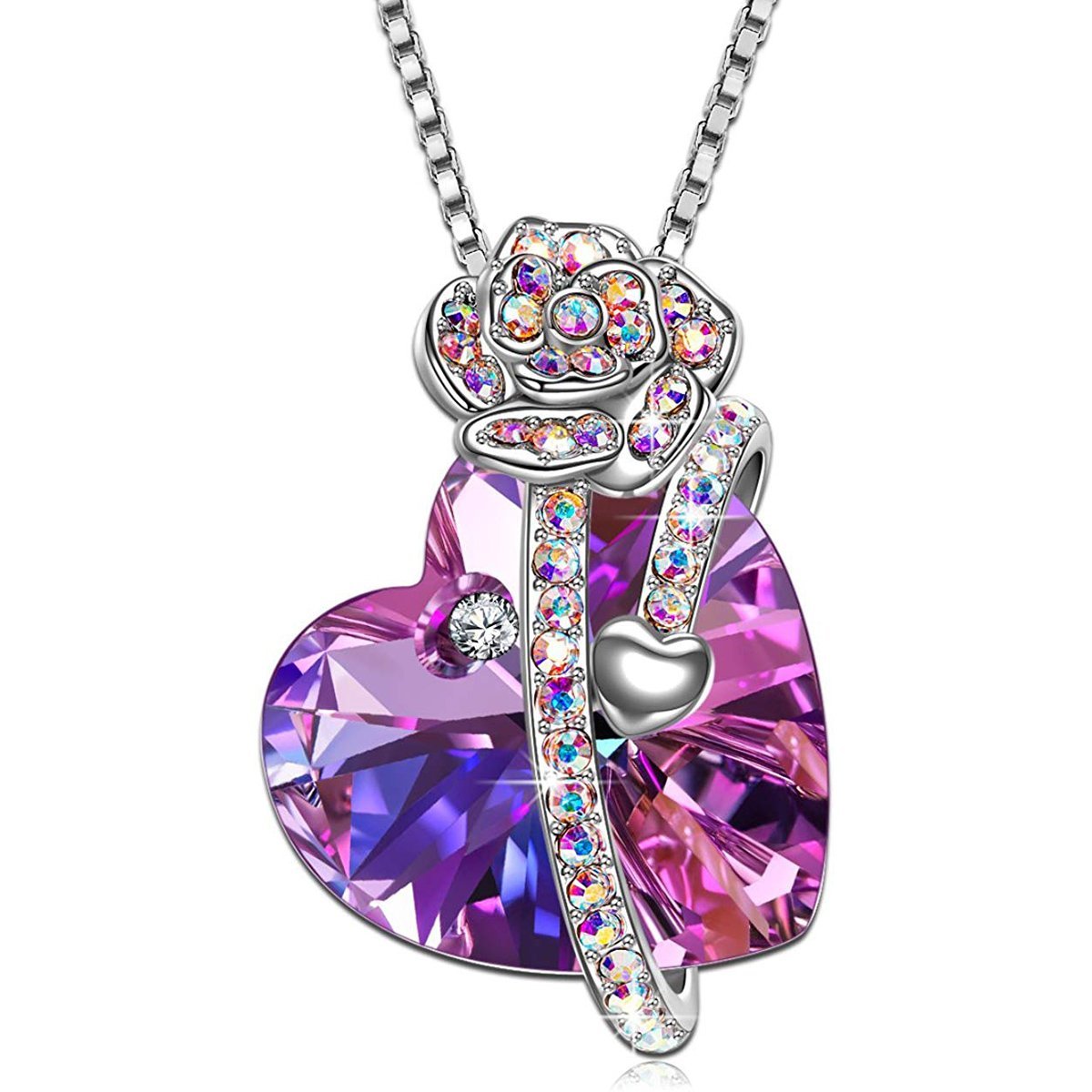 LOVE OF ROSE Changing Pink Stone Necklace featuring 18K white gold plating and Austrian crystals, elegantly designed in Italy.