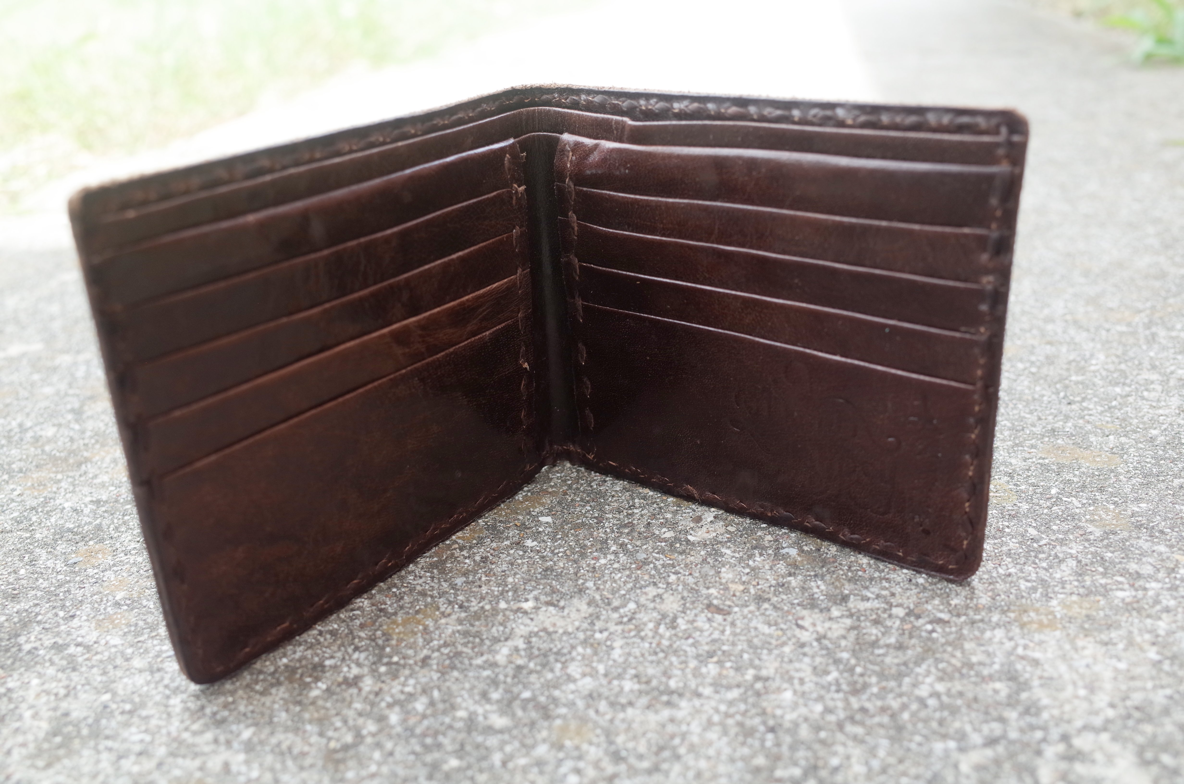 Lucky Boy Billfold Wallet made from vegetable-dyed leather, featuring multiple card slots and a compact design.