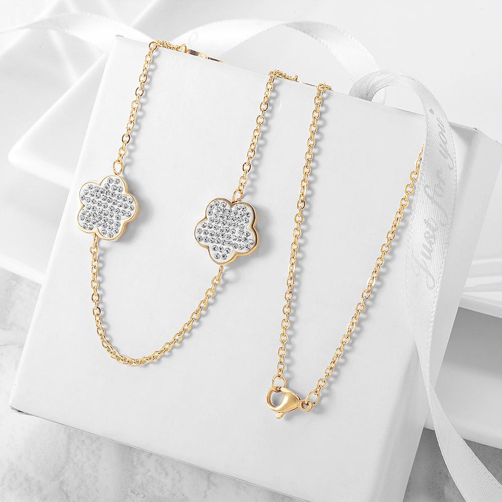 LUCKY CLOVER CZ NECKLACE featuring a clover design, crafted from surgical stainless steel with 14K gold PVD plating.