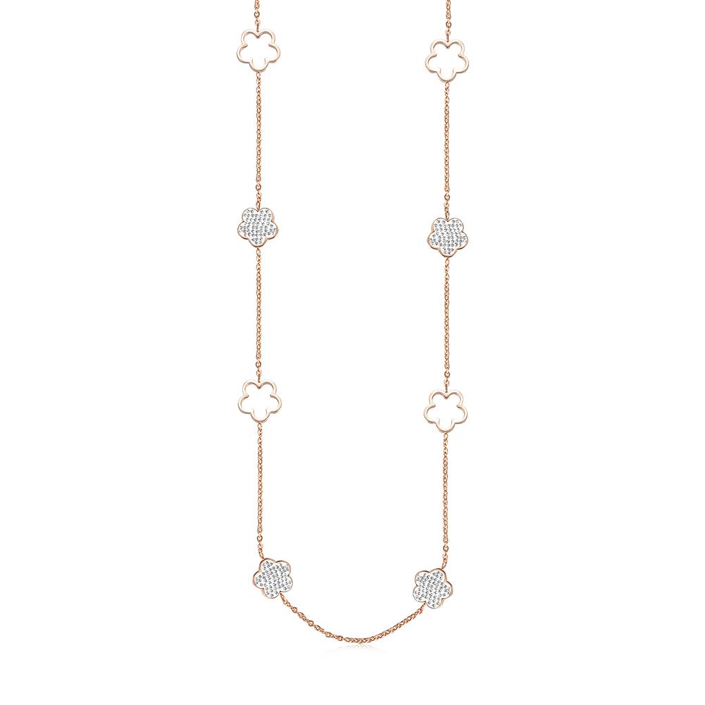 LUCKY CLOVER CZ NECKLACE featuring a clover design, crafted from surgical stainless steel with 14K gold PVD plating.