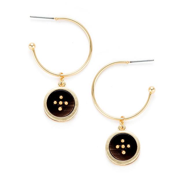 Elegant Lucky Five Hoop Dangle Earrings with gold plating and ceramic inlay, showcasing their beautiful design and craftsmanship.