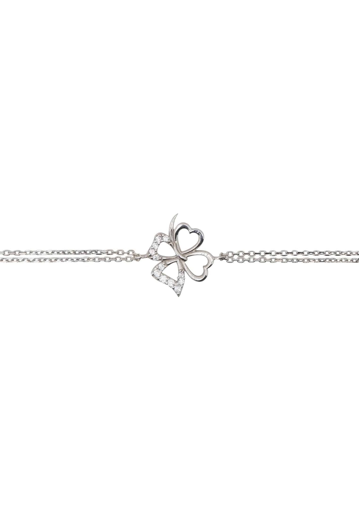 A beautifully handcrafted silver bracelet featuring a lucky shamrock clover design with sparkling zirconia accents.