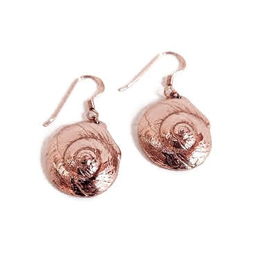 Luna Moon Snail Shell Earrings made from sterling silver, showcasing intricate details of the moon snail shell design.