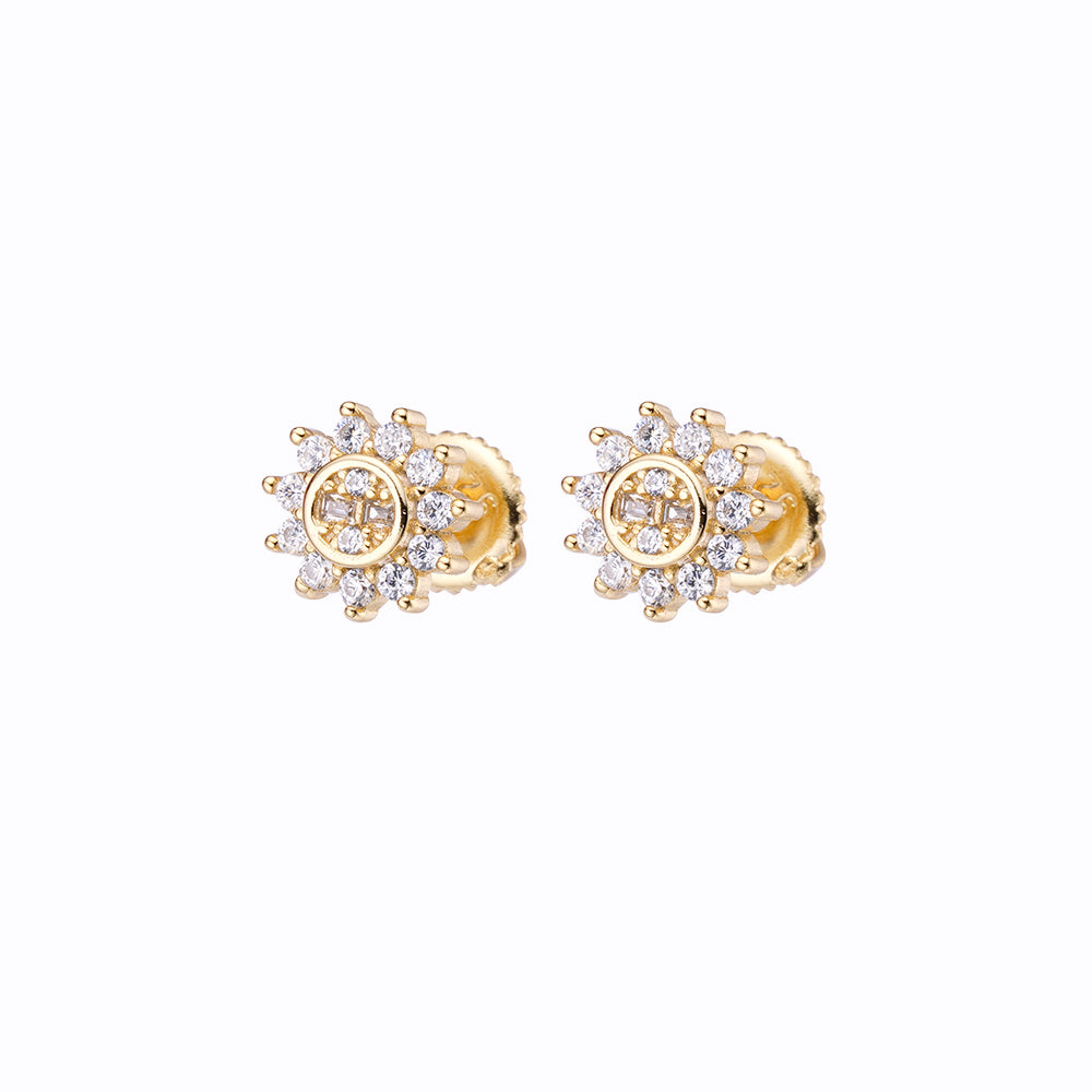 A pair of elegant LUX sterling silver earrings featuring sparkling cubic zirconia stones in a flower cut pattern, perfect for any occasion.