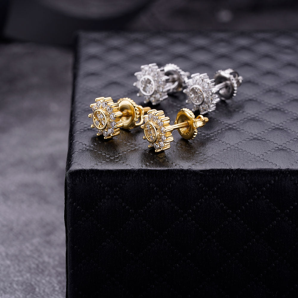 A pair of elegant LUX sterling silver earrings featuring sparkling cubic zirconia stones in a flower cut pattern, perfect for any occasion.