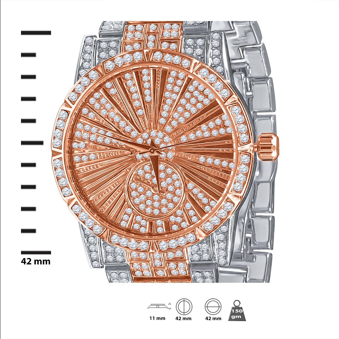 LUXE Roman Indexed Iced Out Watch and Bracelet Set featuring sparkling crystals and luxurious design.