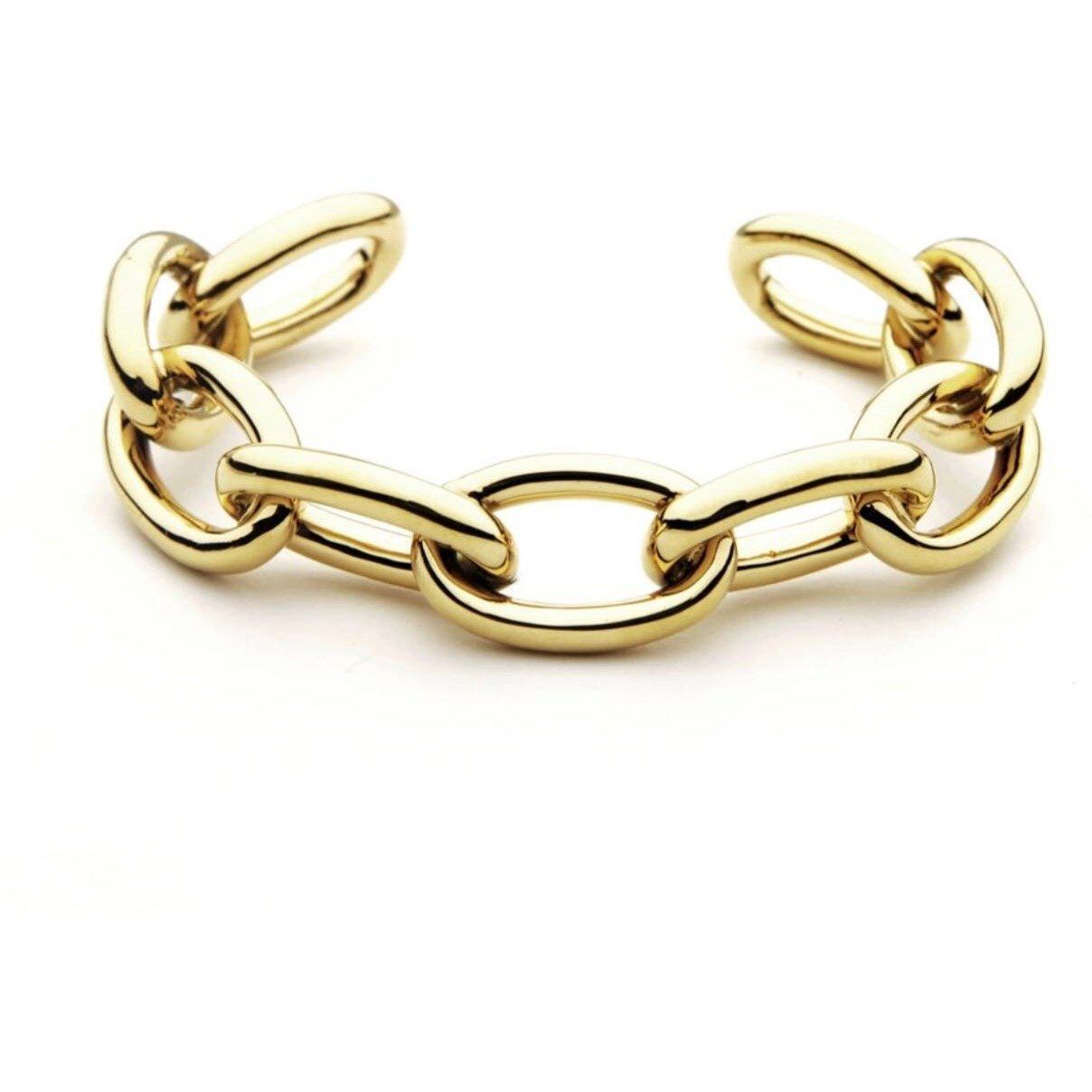 Macy Multi Link Cuff featuring a stylish 18k gold plated design, perfect for layering or wearing alone.