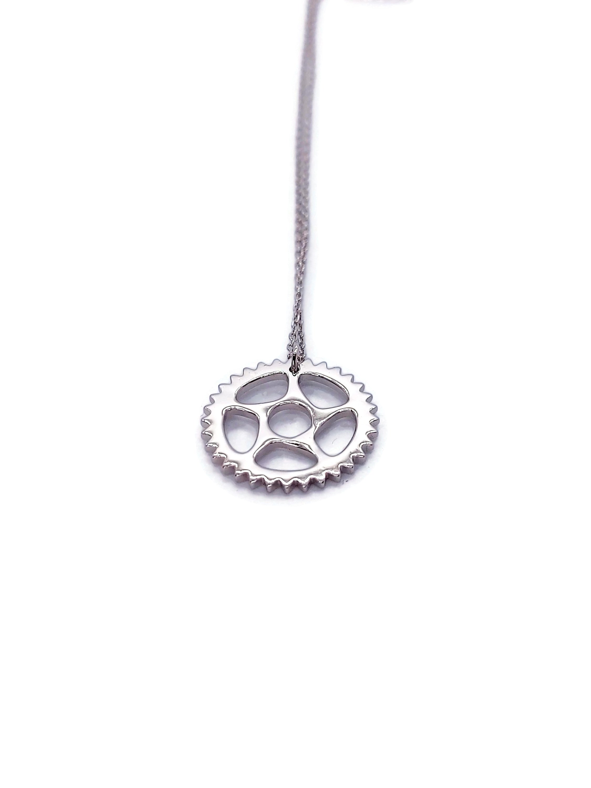 Maeve Bike Chain Ring Necklace in sterling silver with three plated finishes, showcasing a unique bike chain design.