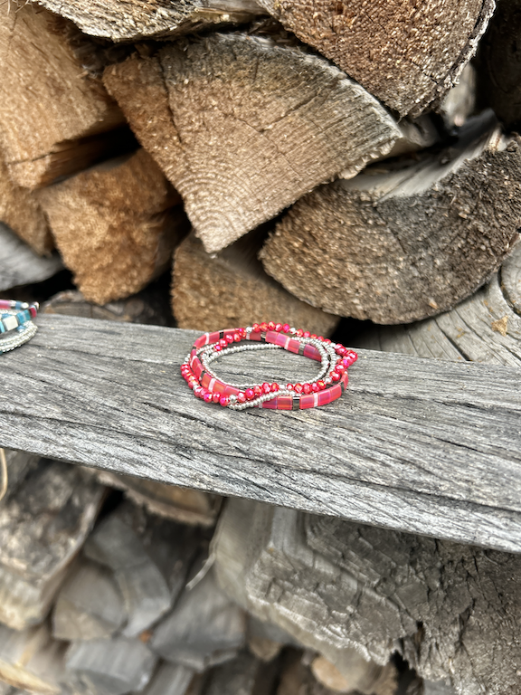 Magenta Dream Pink Stretchy Tila Bead Bracelet featuring vibrant Miyuki Tila beads, perfect for stacking and everyday wear.