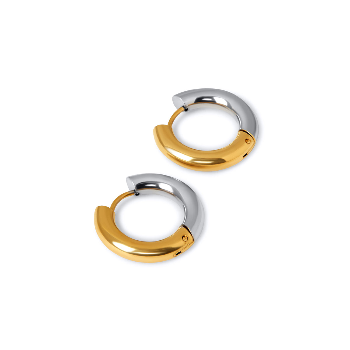 Maha Contrast Hoop Earrings featuring gold and silver tones, elegantly designed with a modern twist.