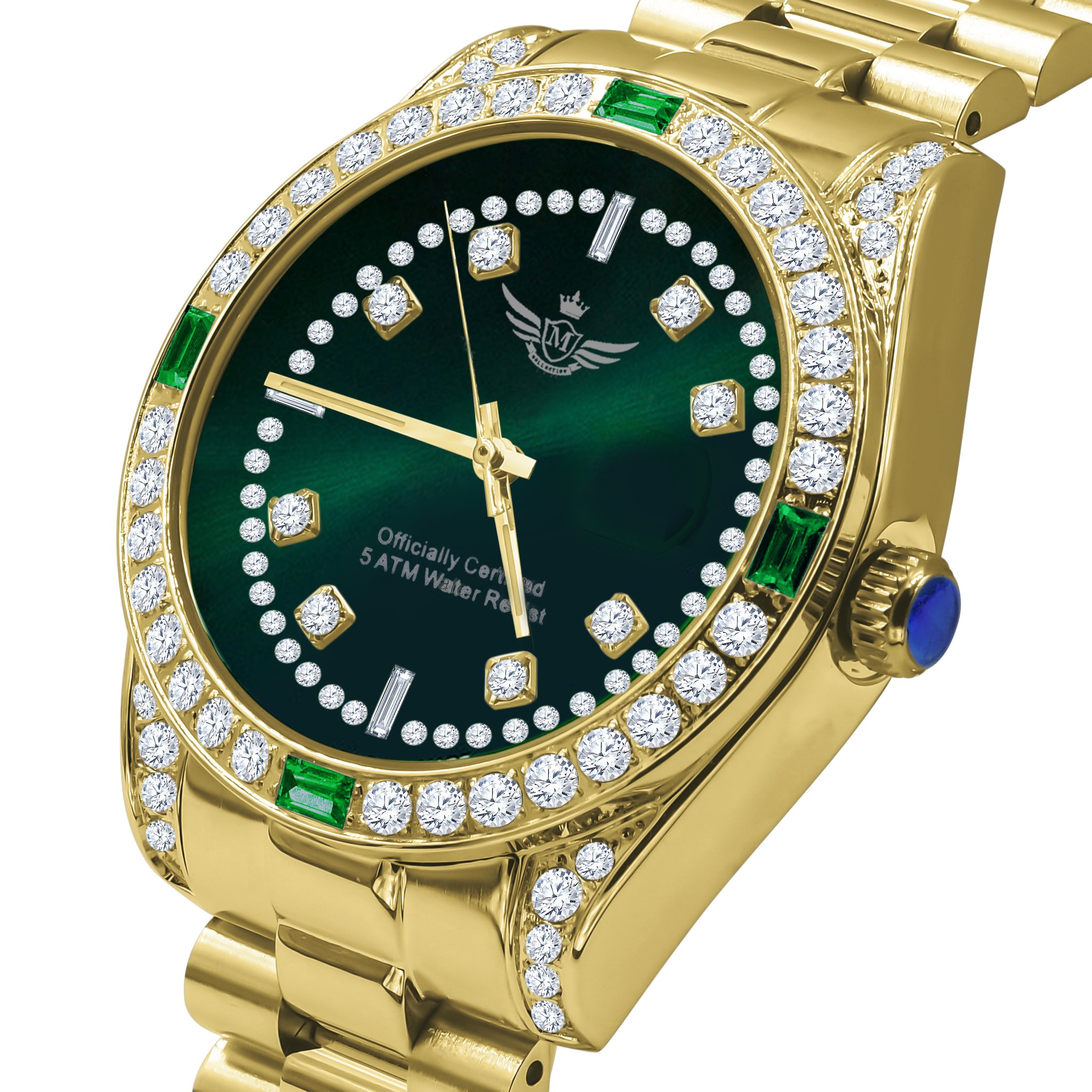 MAJESTY Steel CZ Watch featuring stainless steel body and cubic zirconia stones, showcasing elegance and durability.