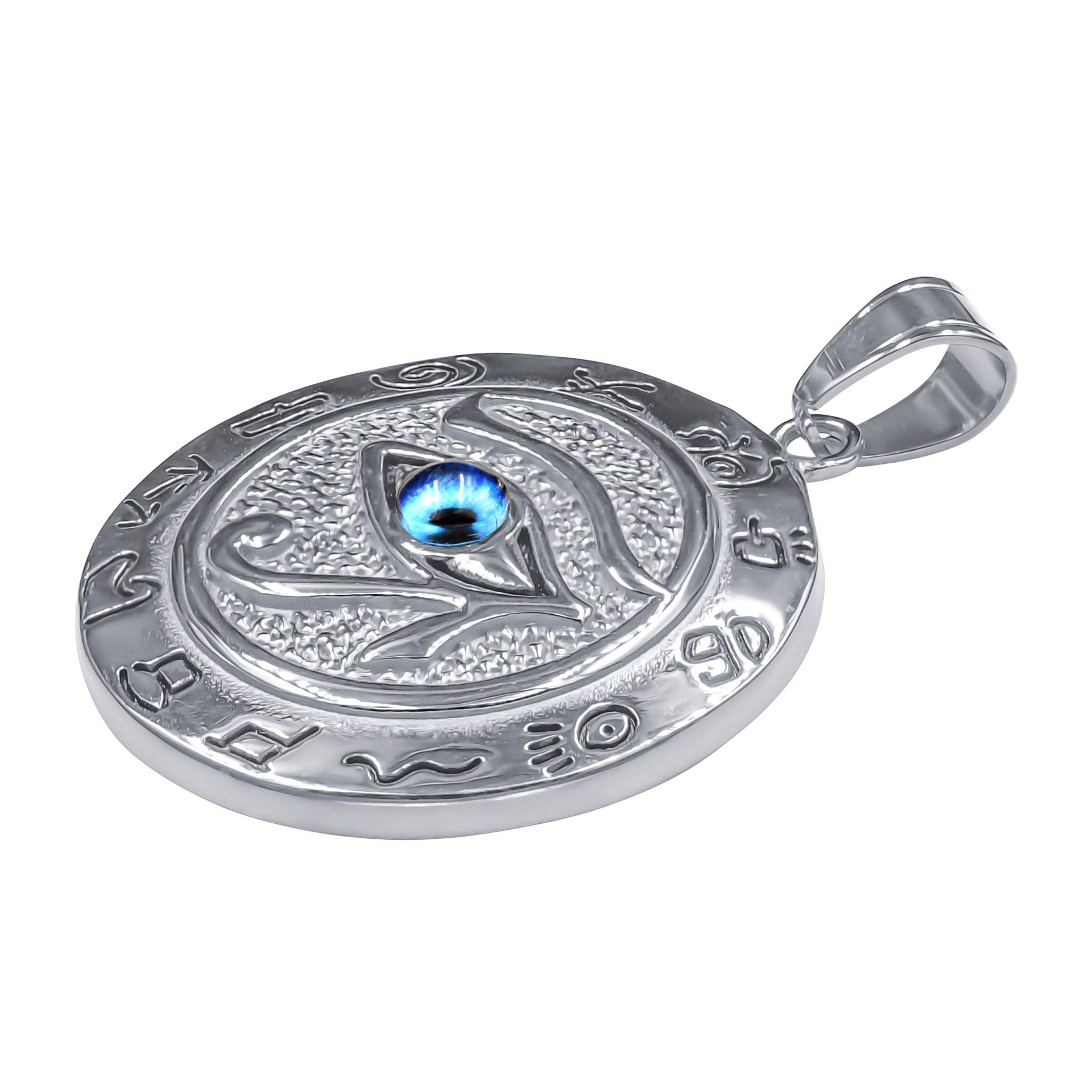 MALVADO Pendant I 9310001 featuring an evil eye design with sparkling cubic zirconia stones on a stainless steel base.