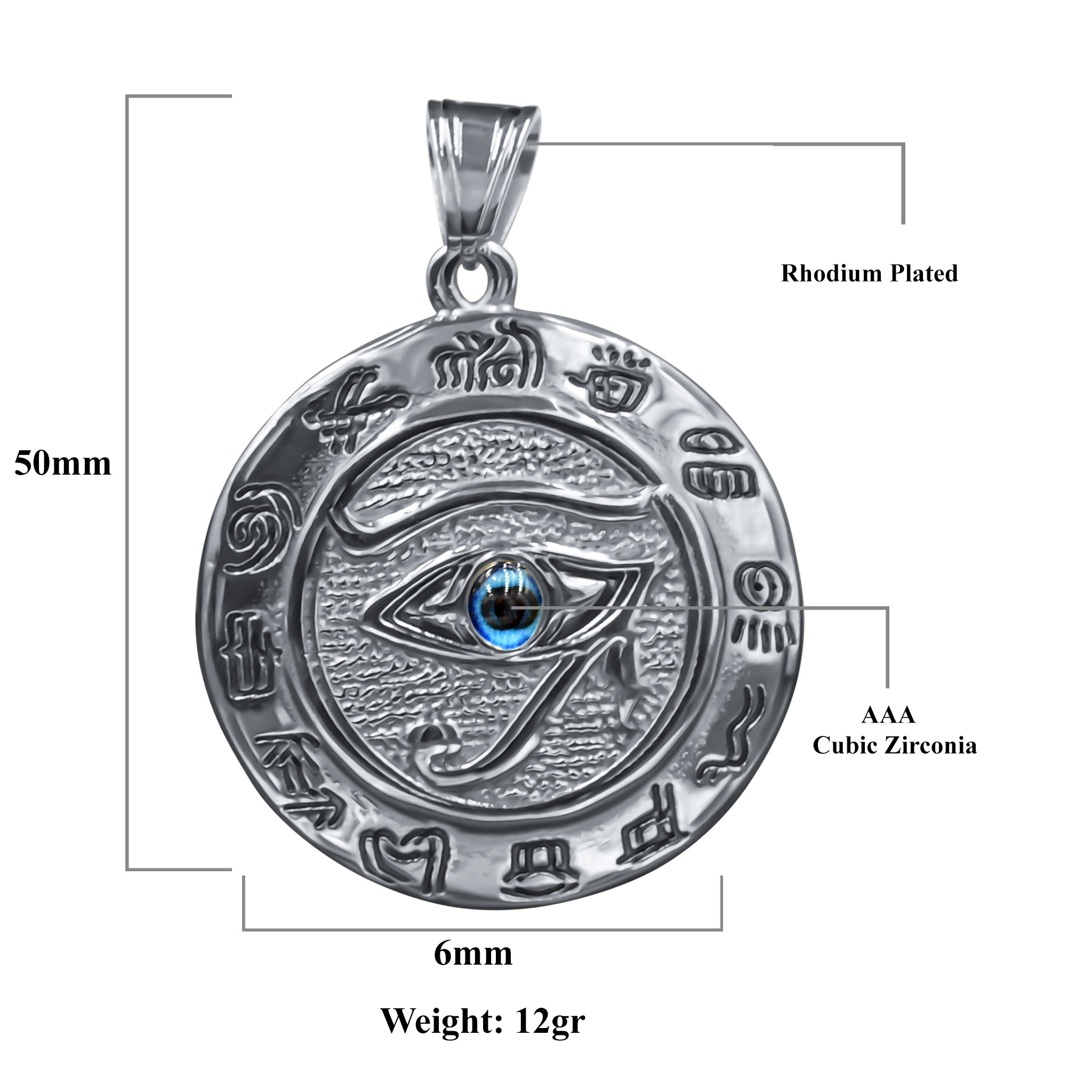 MALVADO Pendant I 9310001 featuring an evil eye design with sparkling cubic zirconia stones on a stainless steel base.