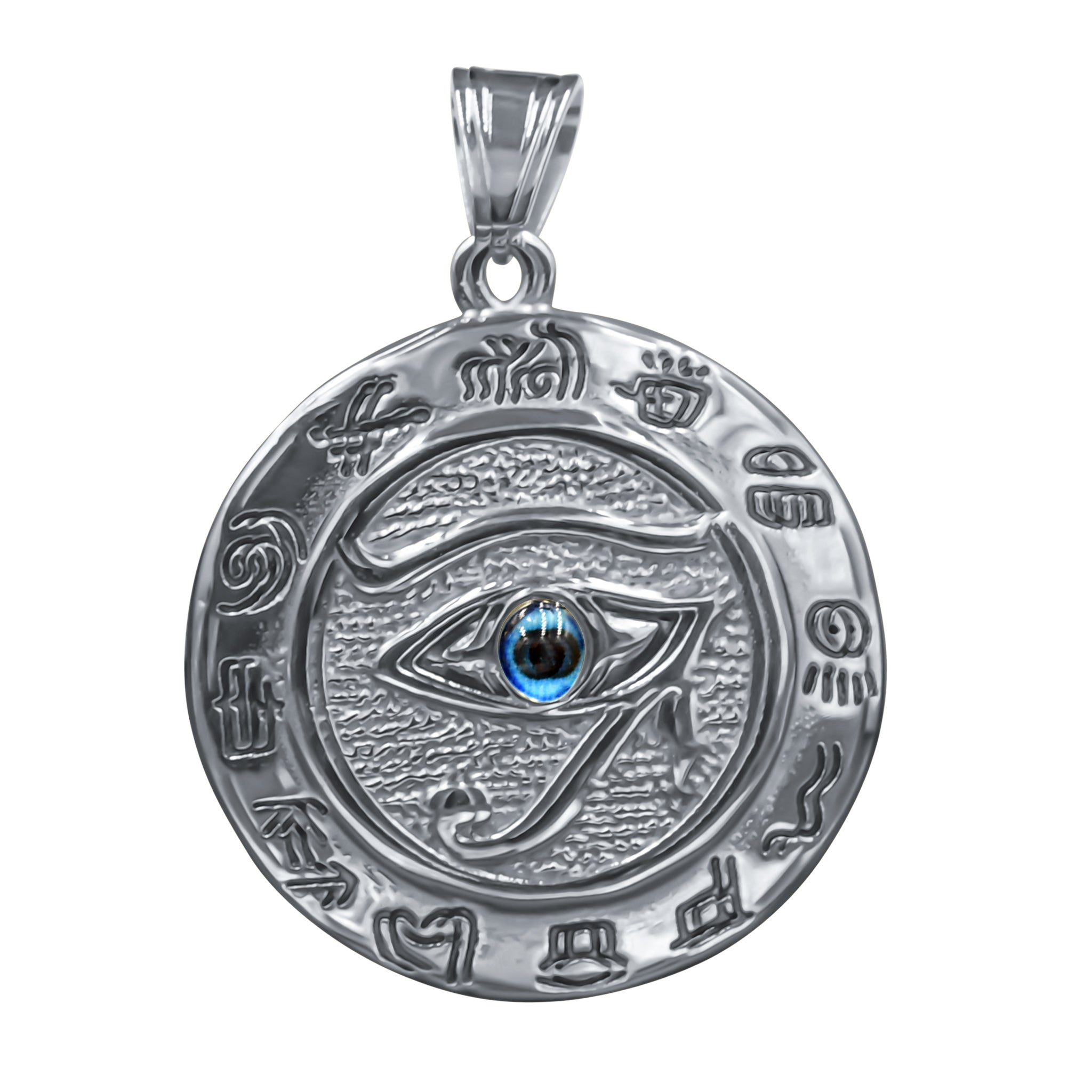 MALVADO Pendant I 9310001 featuring an evil eye design with sparkling cubic zirconia stones on a stainless steel base.