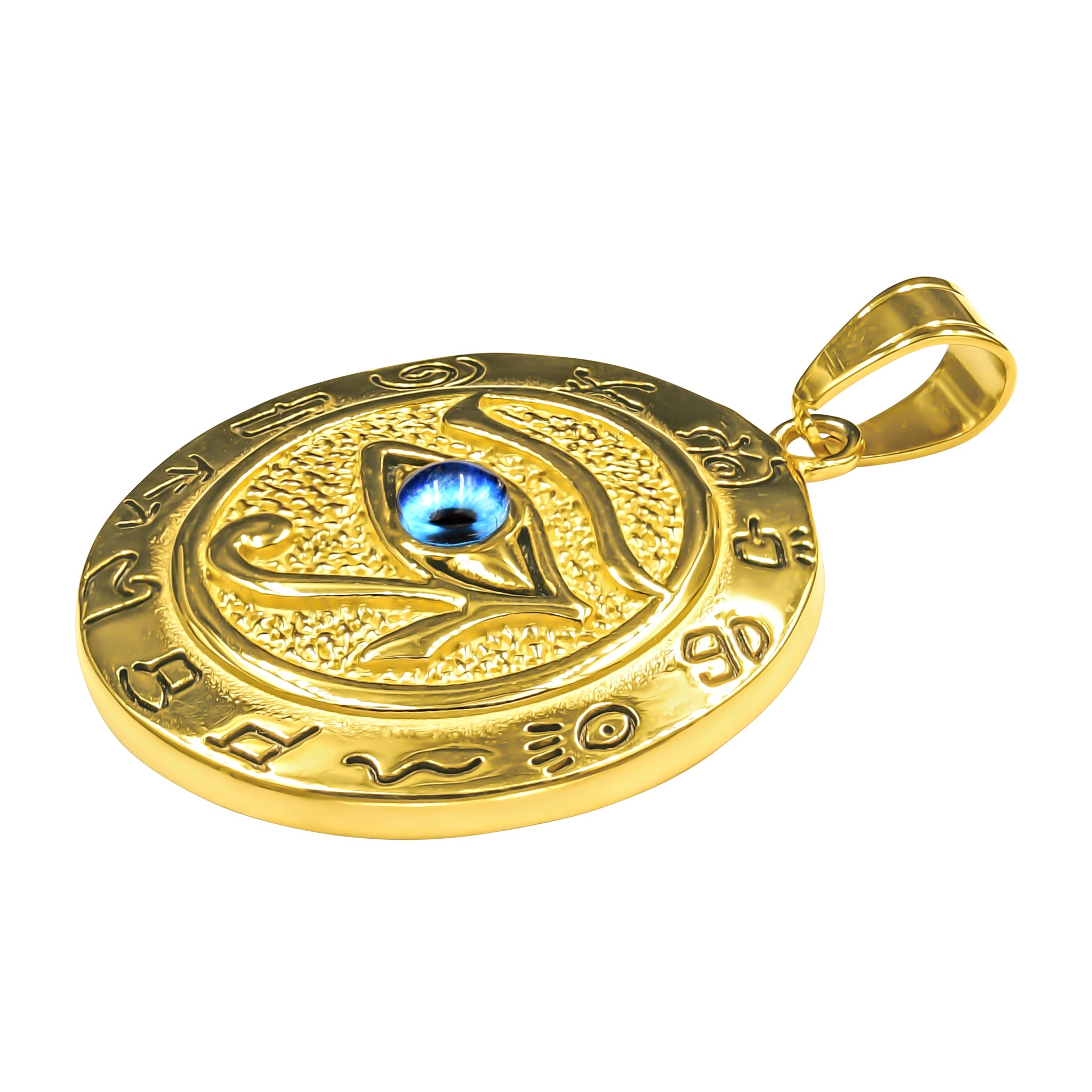 MALVADO Pendant I 9310002 featuring an evil eye design with sparkling cubic zirconia stones on a stainless steel base.