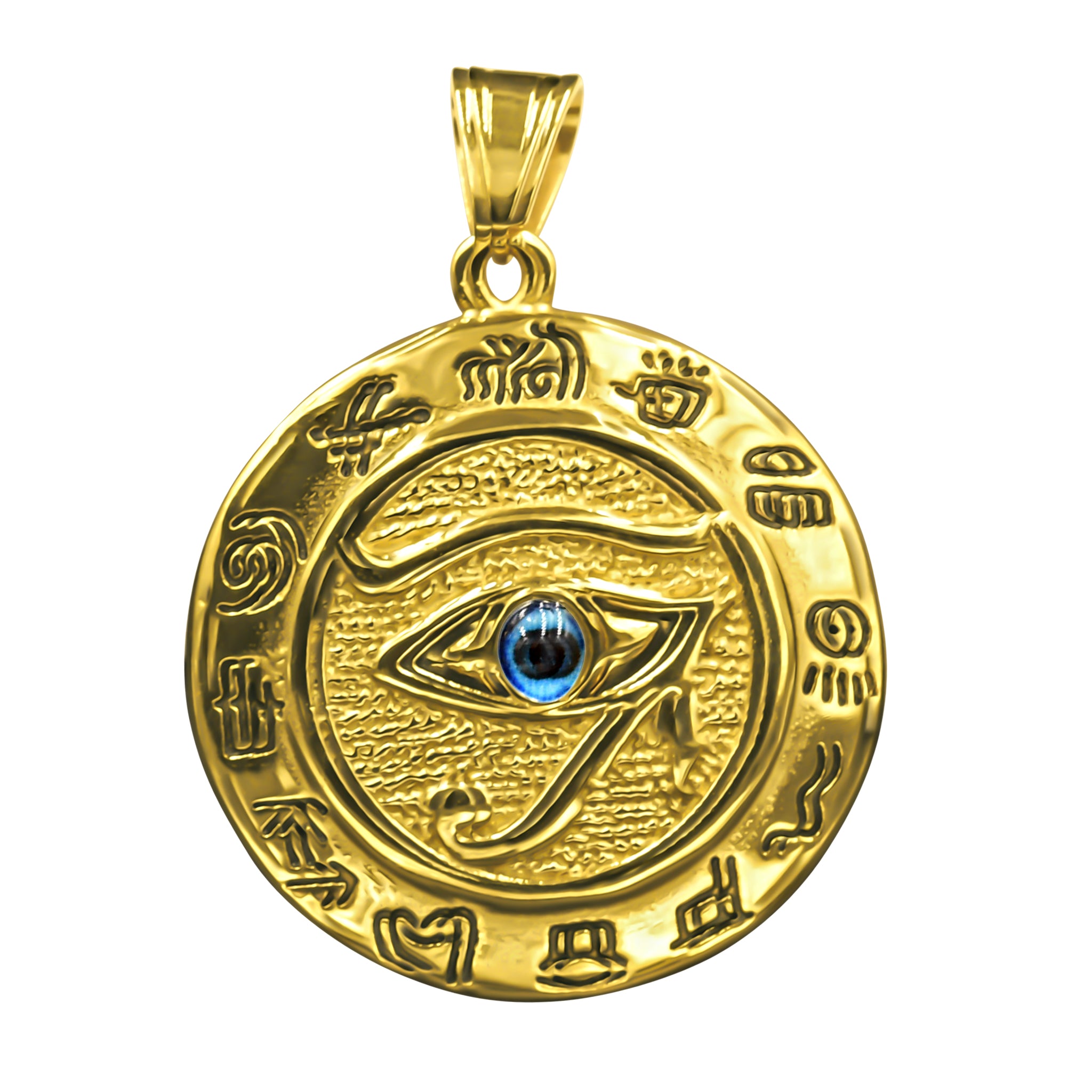 MALVADO Pendant I 9310002 featuring an evil eye design with sparkling cubic zirconia stones on a stainless steel base.